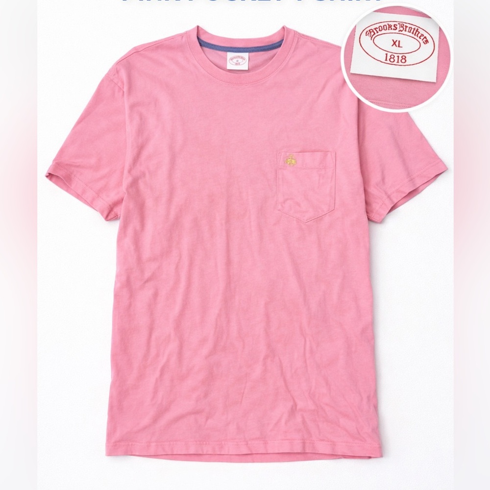 Brooks Brothers Pink Pocket T Shirt Mens XL 1818 Cotton Logo Casual Preppy